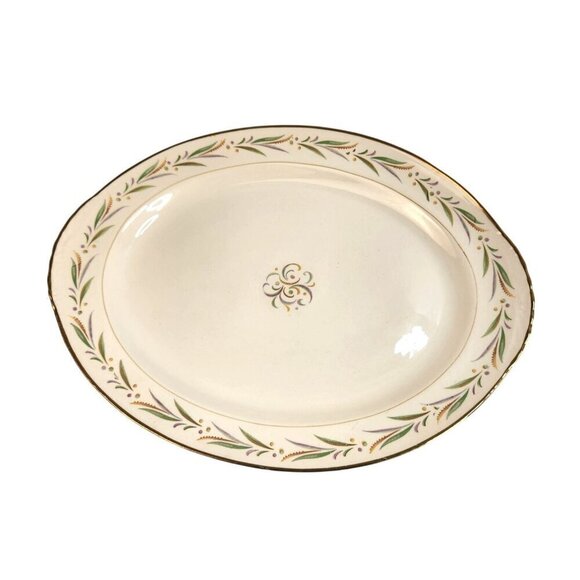 Eggshell Nautilus Autumn Oval Serving Platter Gold Trim 11.5 x 9 inch Fine China - Picture 8 of 9